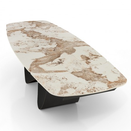 Tavolo allungabile HANGGAN MARMO ONICE basamento metallo Grigio piano  in ceramica finitura marmo Onice H75 P100 L200-250-300