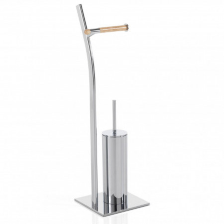 Colonna Porta Spazzolone e Carta Igienica Mara in Acciaio cromato, 20x20xh73 cm