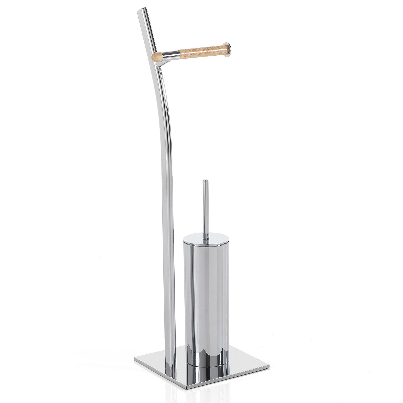 Colonna Porta Spazzolone e Carta Igienica Mara in Acciaio cromato, 20x20xh73 cm