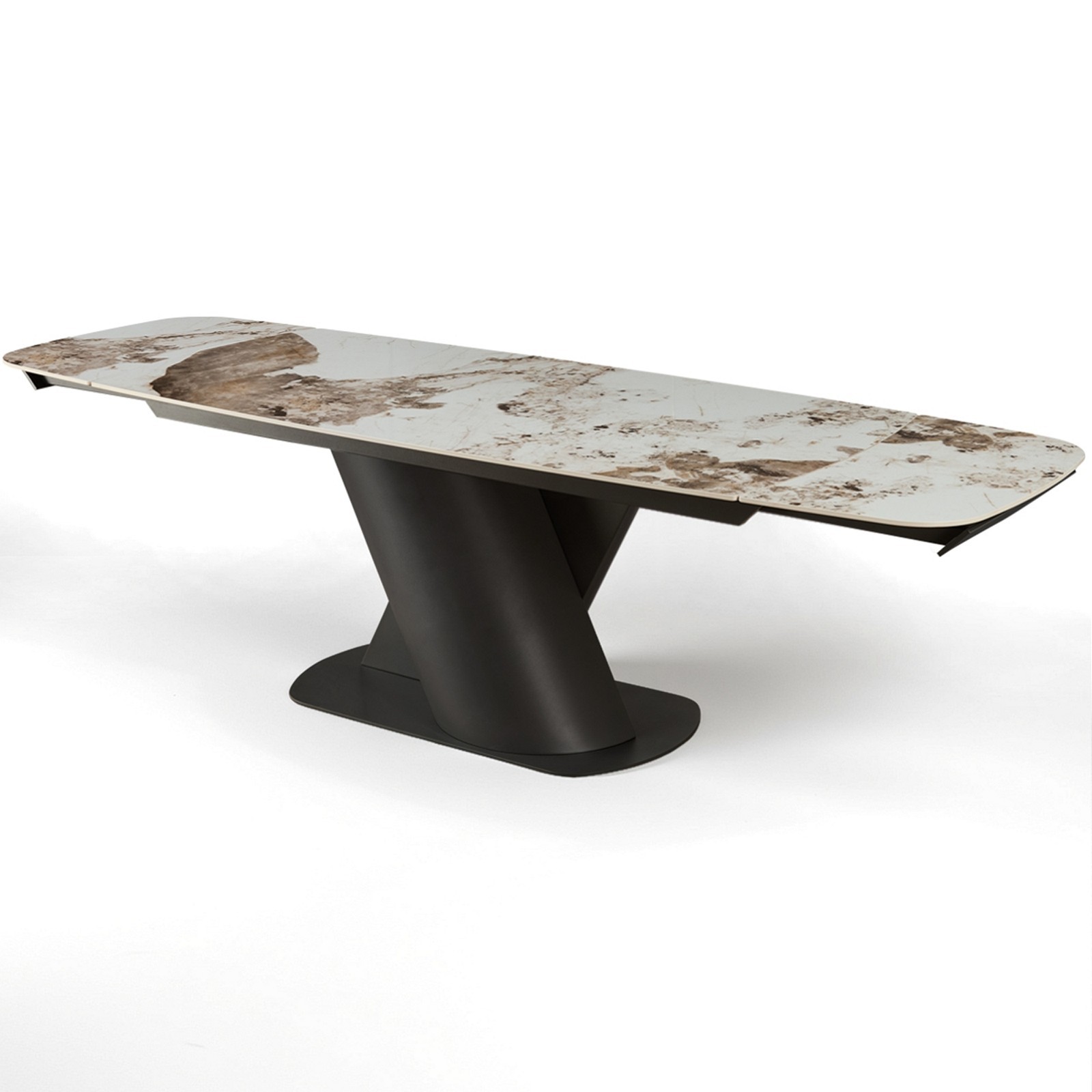 Tavolo allungabile PIN MARMO ONICE - GRIGIO basamento metallo Grigio piano ceramica finitura Marmo Onice H75 P90 L180-220-260