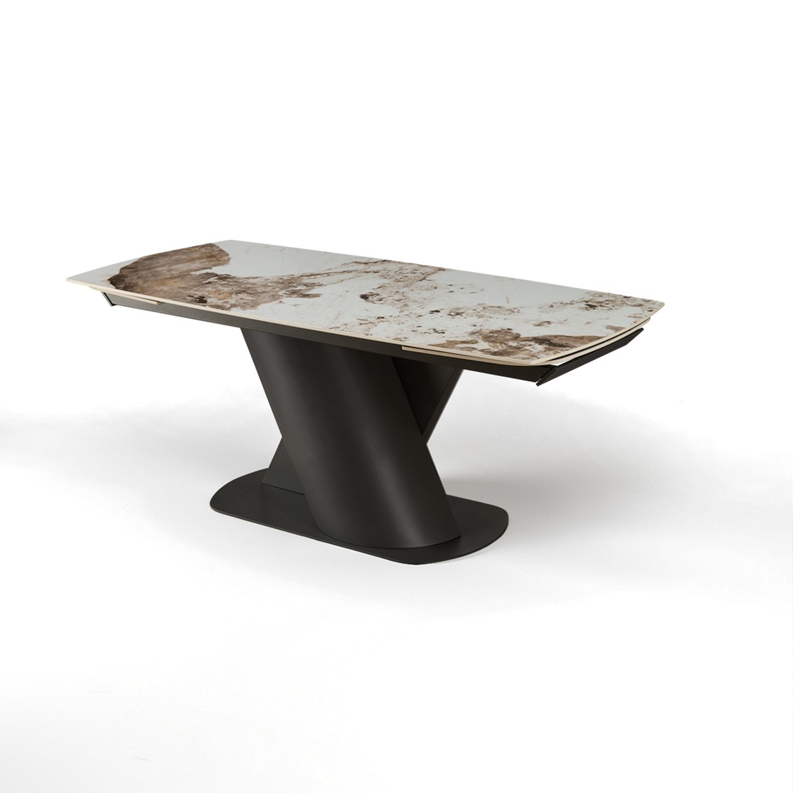 Tavolo allungabile PIN MARMO ONICE - GRIGIO basamento metallo Grigio piano ceramica finitura Marmo Onice H75 P90 L180-220-260