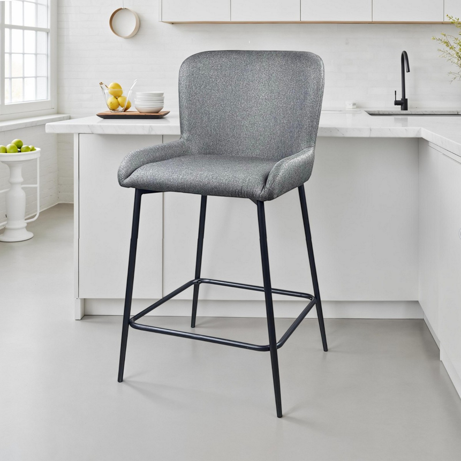 Sgabello TYNA GRIGIO HOME tessuto Grigio struttura metallo Nero opaco cm H92 L47 P53