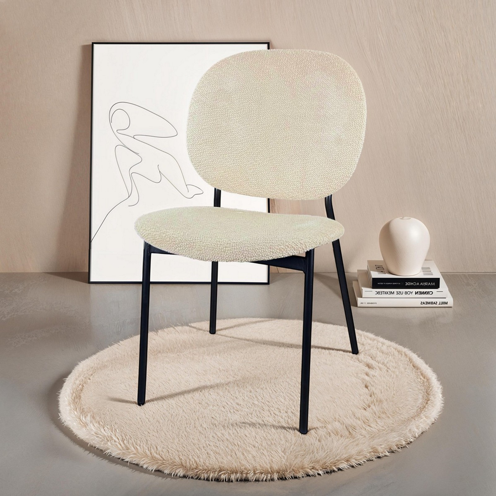 Sedia JADA BEIGE tessuto Beige struttura metallo Nero opaco H81 L47 P58