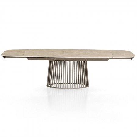 Tavolo allungabile BALDON TRAVERTINO  basamento metallo Platino piano ceramica finitura marmo cm H75,5 P100 L200/250/300
