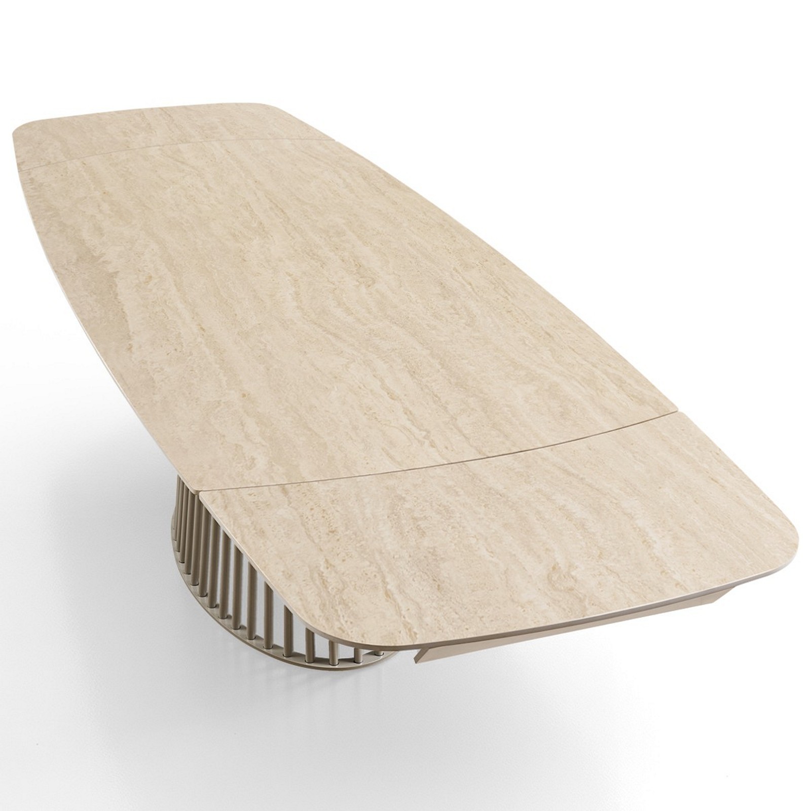 Tavolo allungabile BALDON TRAVERTINO  basamento metallo Platino piano ceramica finitura marmo cm H75,5 P100 L200/250/300