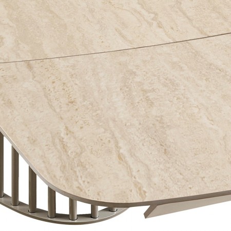 Tavolo allungabile BALDON TRAVERTINO  basamento metallo Platino piano ceramica finitura marmo cm H75,5 P100 L200/250/300