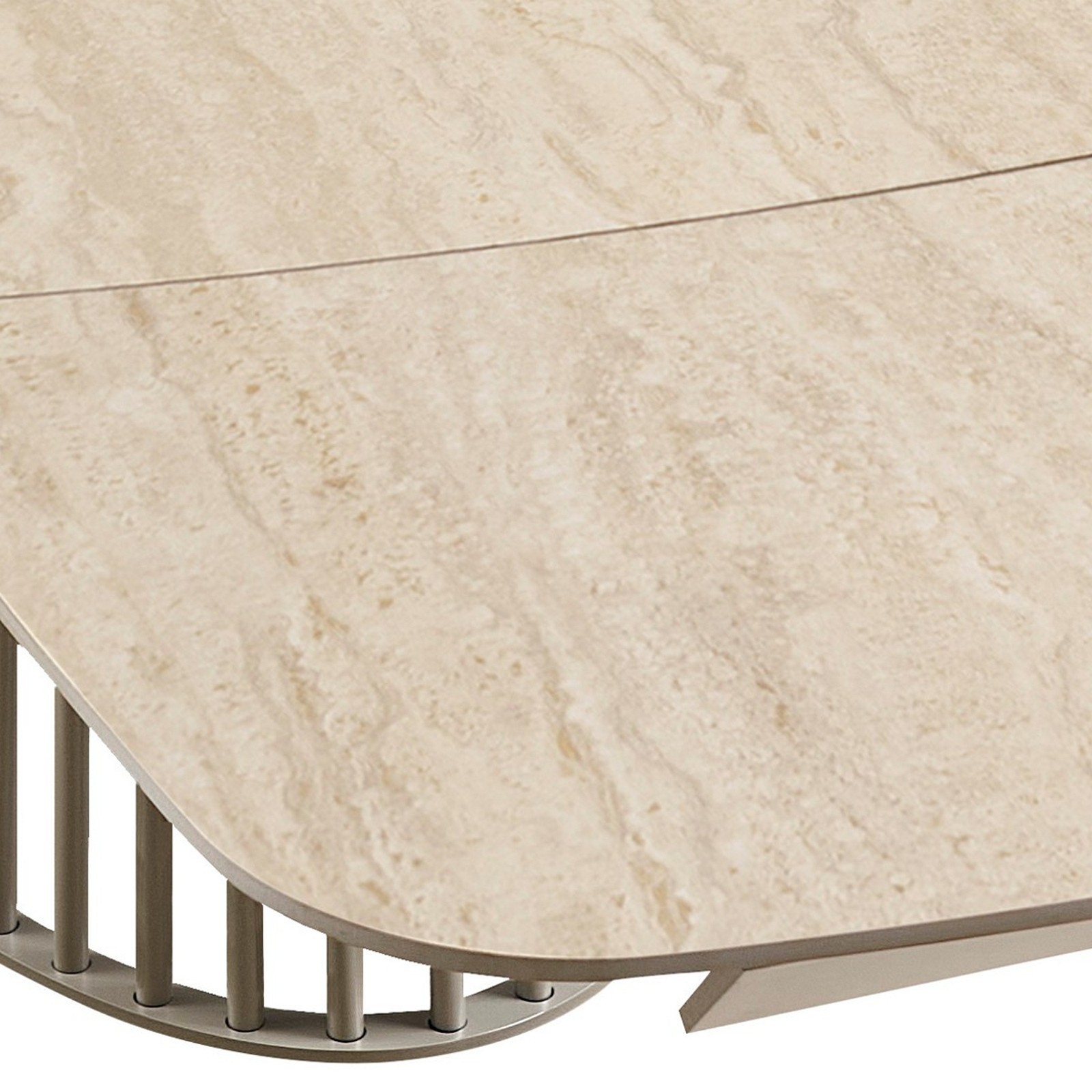 Tavolo allungabile BALDON TRAVERTINO  basamento metallo Platino piano ceramica finitura marmo cm H75,5 P100 L200/250/300