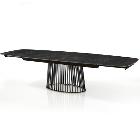 Tavolo allungabile BALDON MARMO NERO  basamento metallo Grigio piano ceramica finitura marmo Nero cm H75,5 P100 L200/250/300