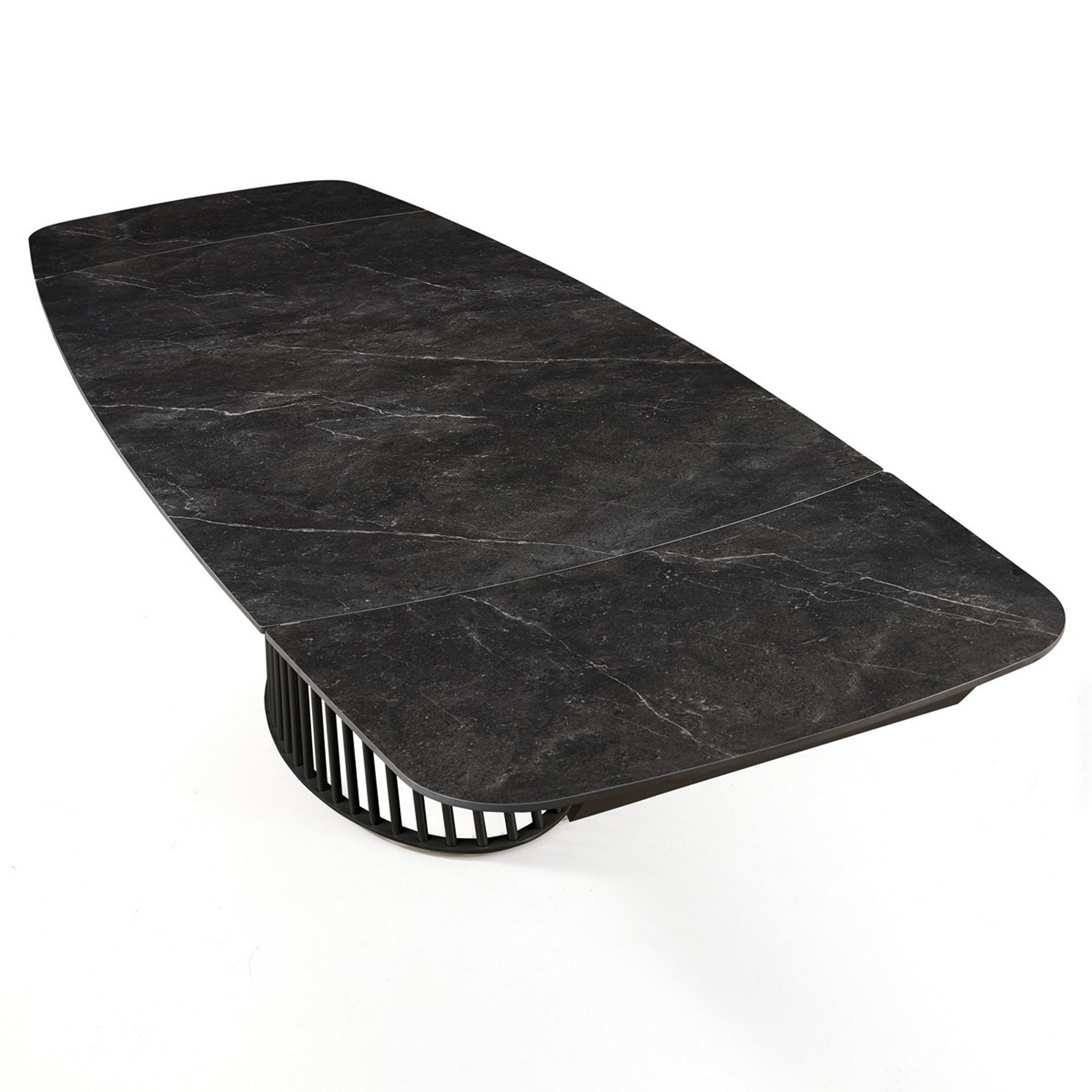 Tavolo allungabile BALDON MARMO NERO  basamento metallo Grigio piano ceramica finitura marmo Nero cm H75,5 P100 L200/250/300