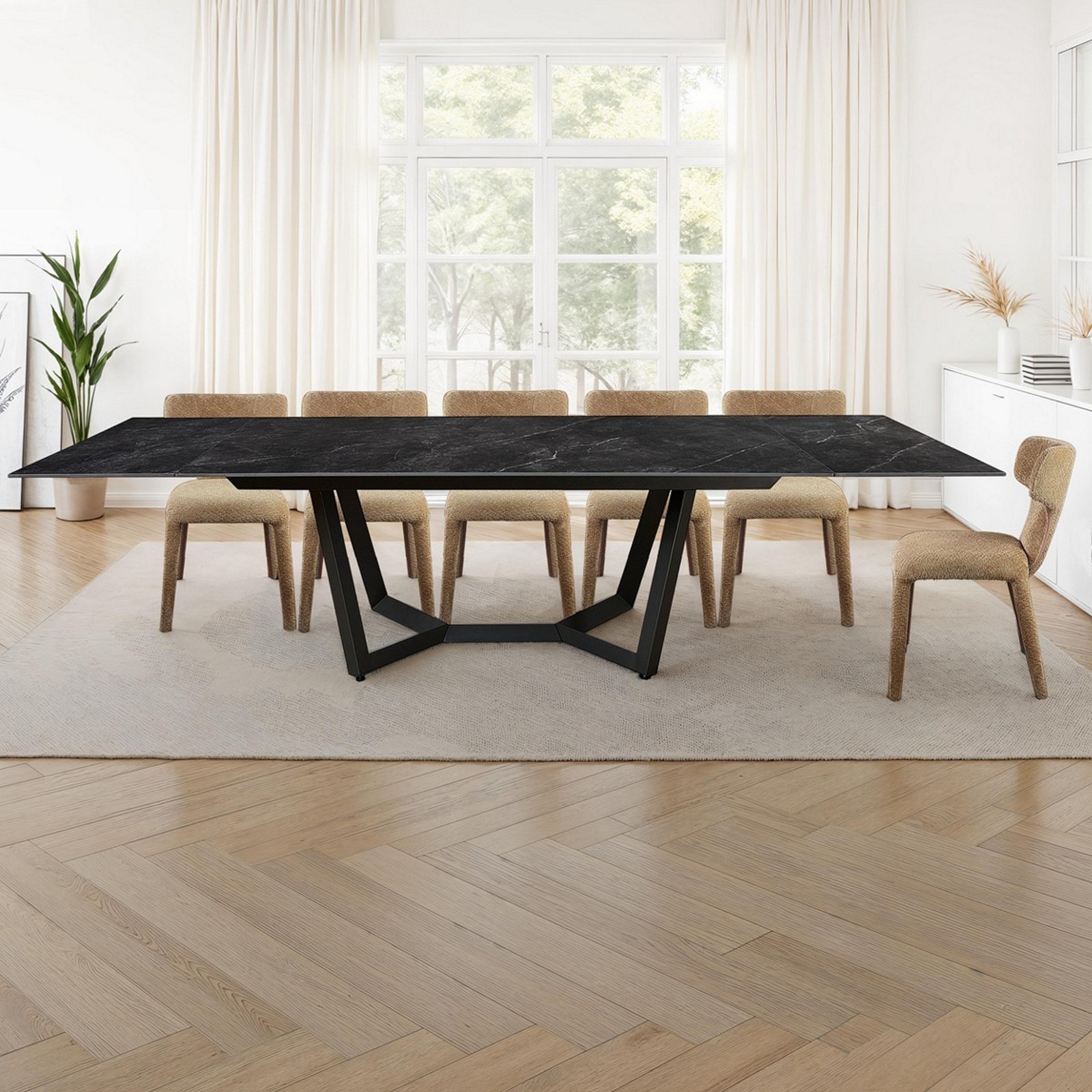 Tavolo allungabile LORD 100 MARMO NERO basamento in metallo Grigio piano ceramica finitura Marmo Nero cm H76 P100 L200/250/300