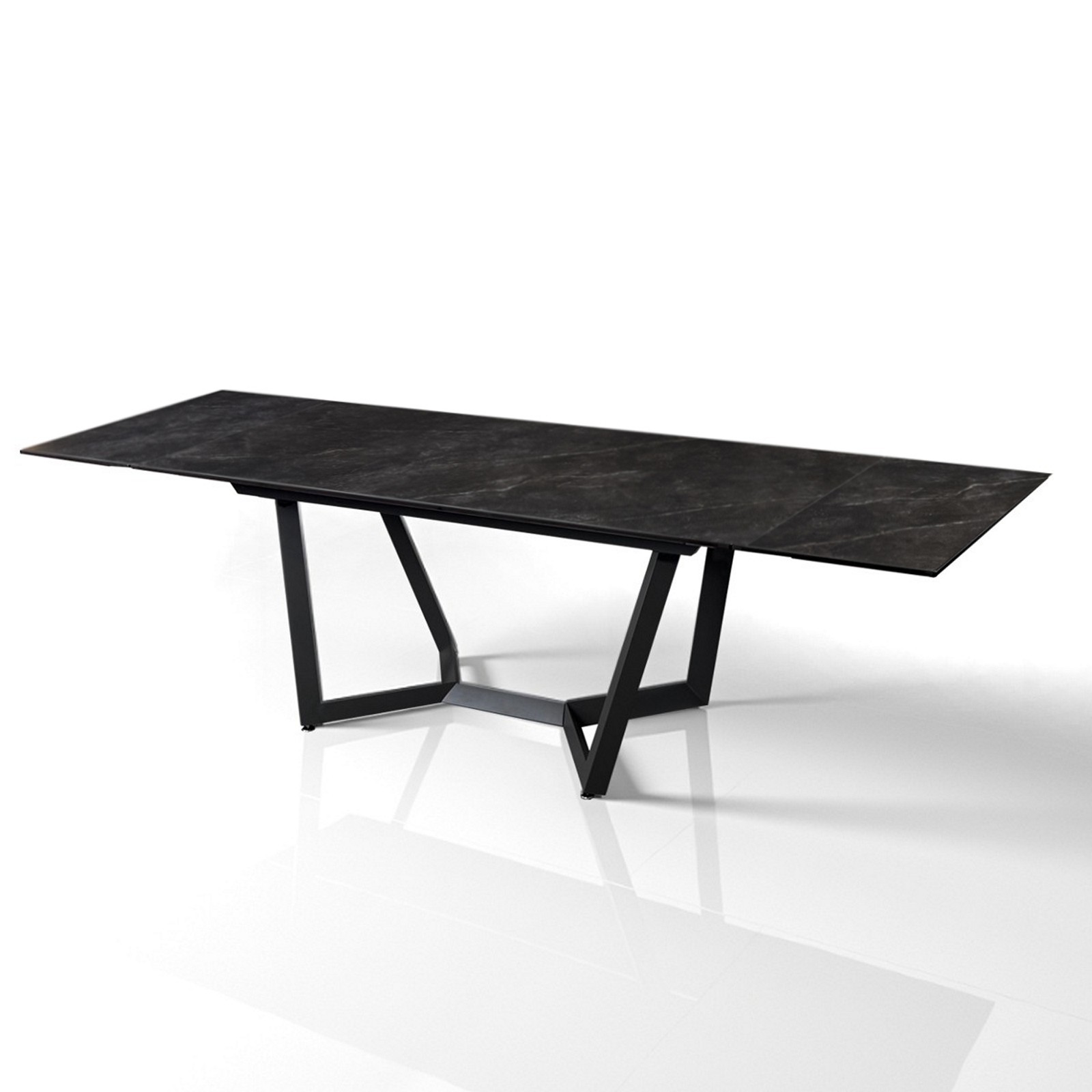 Tavolo allungabile LORD 100 MARMO NERO basamento in metallo Grigio piano ceramica finitura Marmo Nero cm H76 P100 L200/250/300