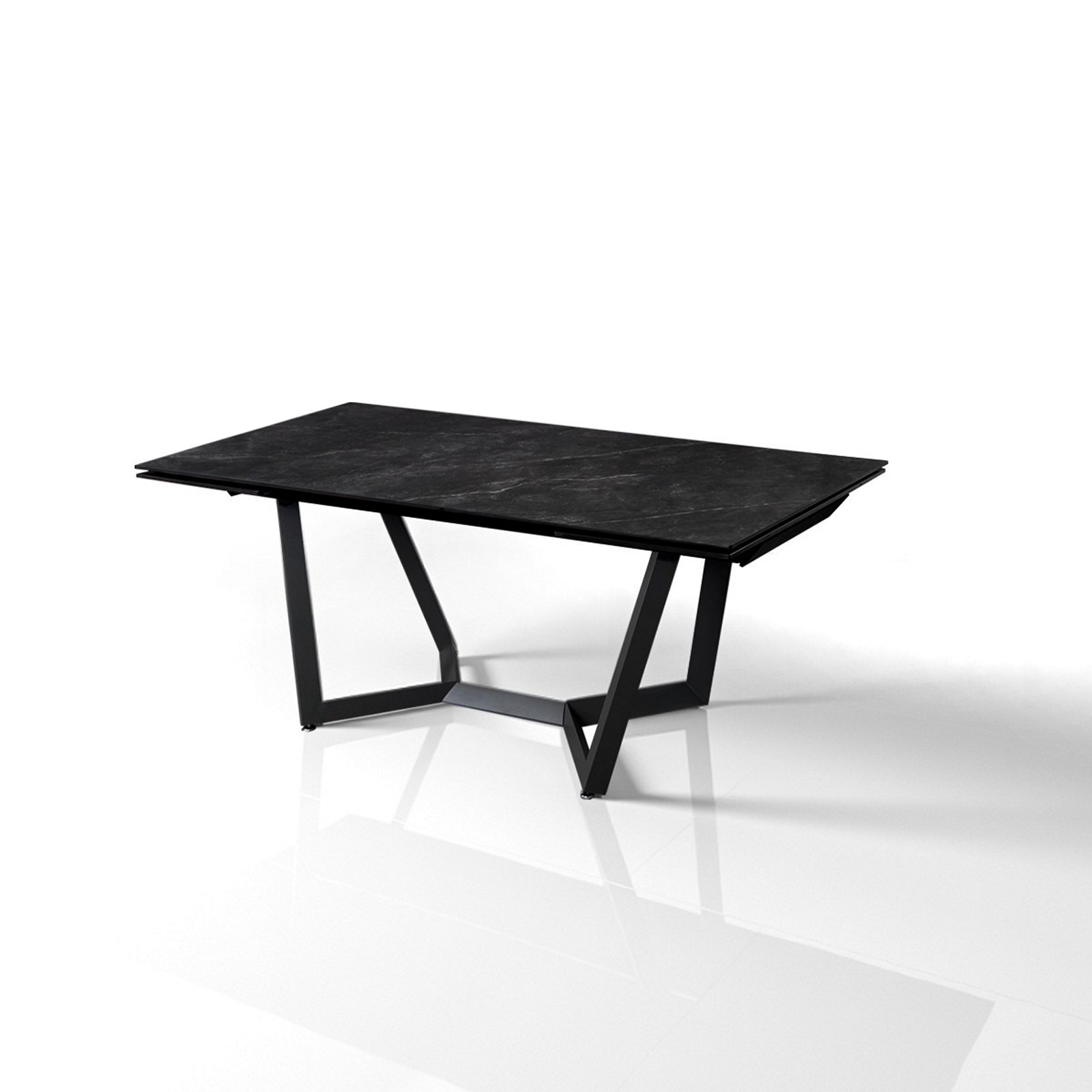 Tavolo allungabile LORD 100 MARMO NERO basamento in metallo Grigio piano ceramica finitura Marmo Nero cm H76 P100 L200/250/300