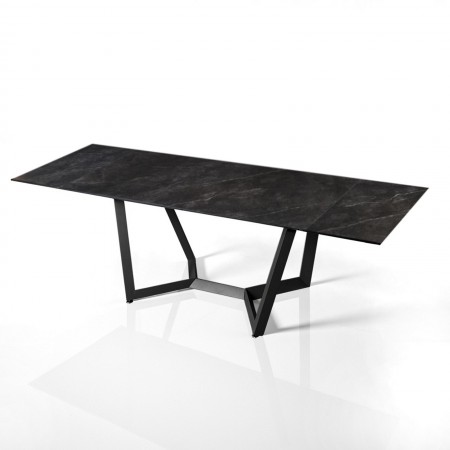 Tavolo allungabile LORD 100 MARMO NERO basamento in metallo Grigio piano ceramica finitura Marmo Nero cm H76 P100 L200/250/300