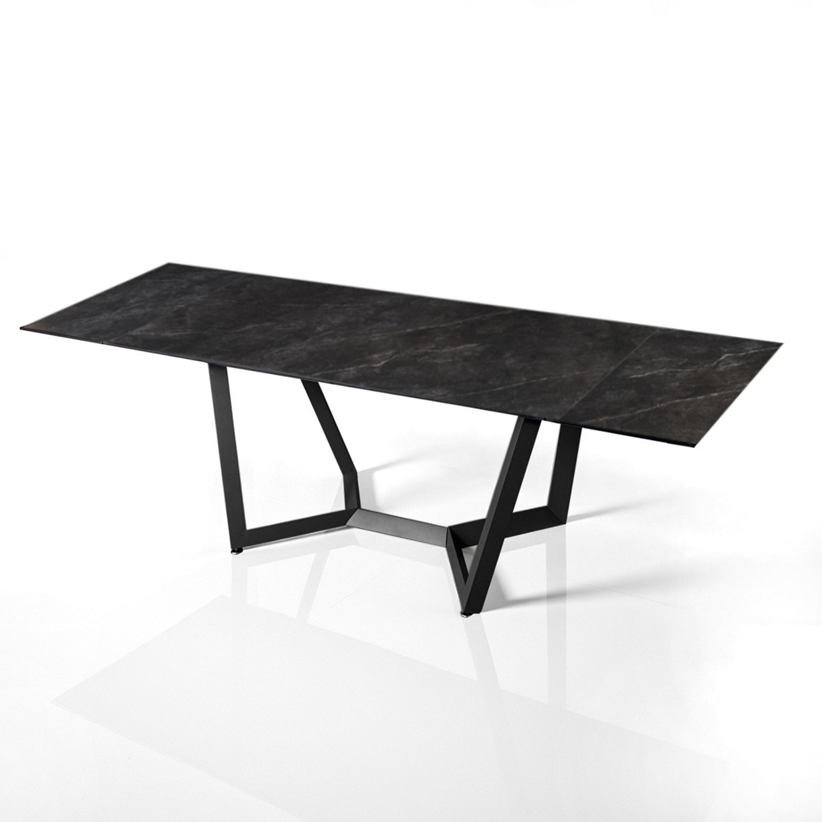 Tavolo allungabile LORD 100 MARMO NERO basamento in metallo Grigio piano ceramica finitura Marmo Nero cm H76 P100 L200/250/300