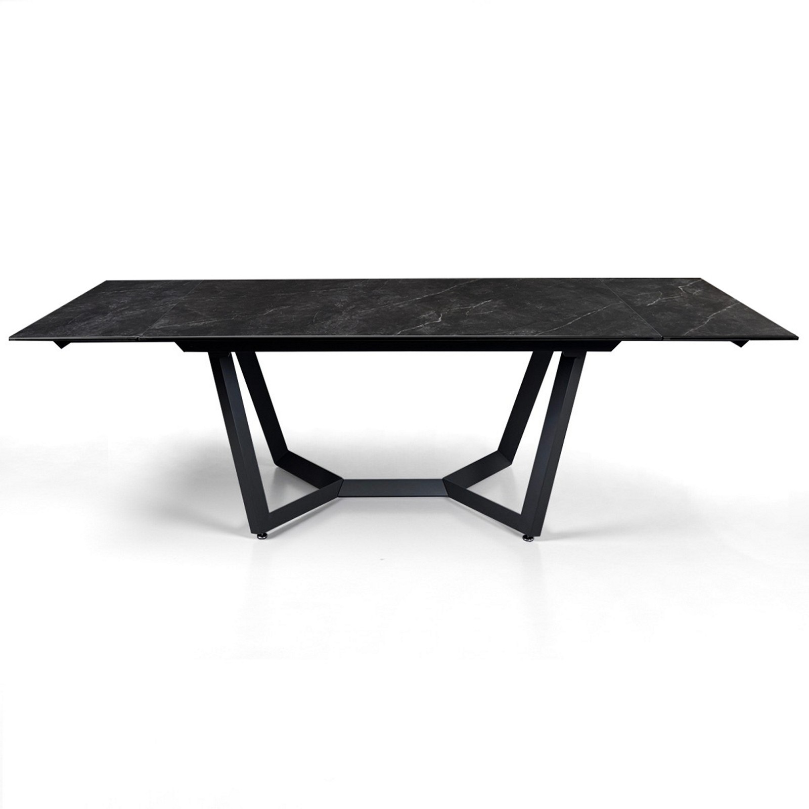Tavolo allungabile LORD 100 MARMO NERO basamento in metallo Grigio piano ceramica finitura Marmo Nero cm H76 P100 L200/250/300