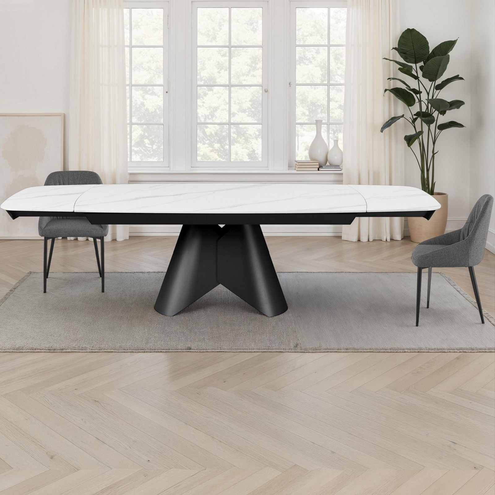 Tavolo allungabile ROMEO 200 MARMO BIANCO - GRIGIO basamento metallo piano ceramica finitura marmo cmH76 P100 L.200/250/300