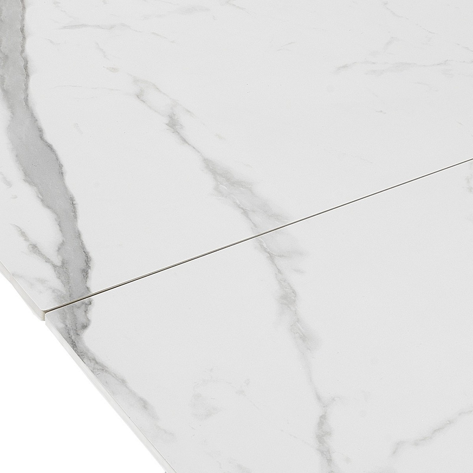 Tavolo allungabile ROMEO 200 MARMO BIANCO - GRIGIO basamento metallo piano ceramica finitura marmo cmH76 P100 L.200/250/300