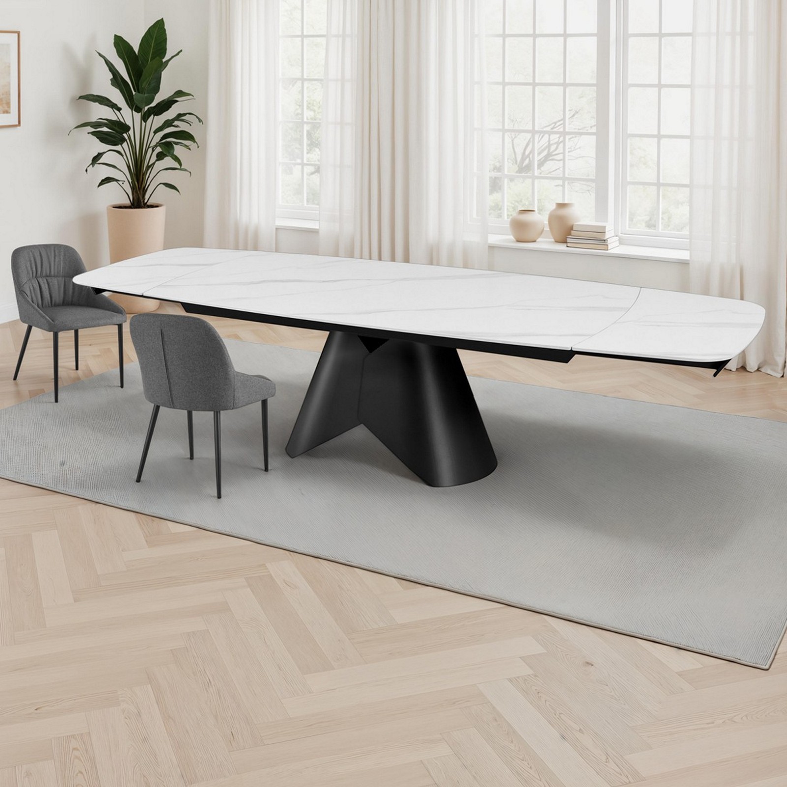 Tavolo allungabile ROMEO 200 MARMO BIANCO - GRIGIO basamento metallo piano ceramica finitura marmo cmH76 P100 L.200/250/300