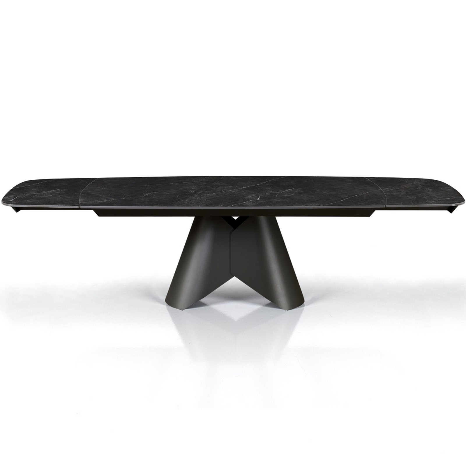 Tavolo allungabile ROMEO 200 MARMO NERO basamento metallo Grigio piano ceramica finitura marmo Nero cmH76 P100 L.200/250/300