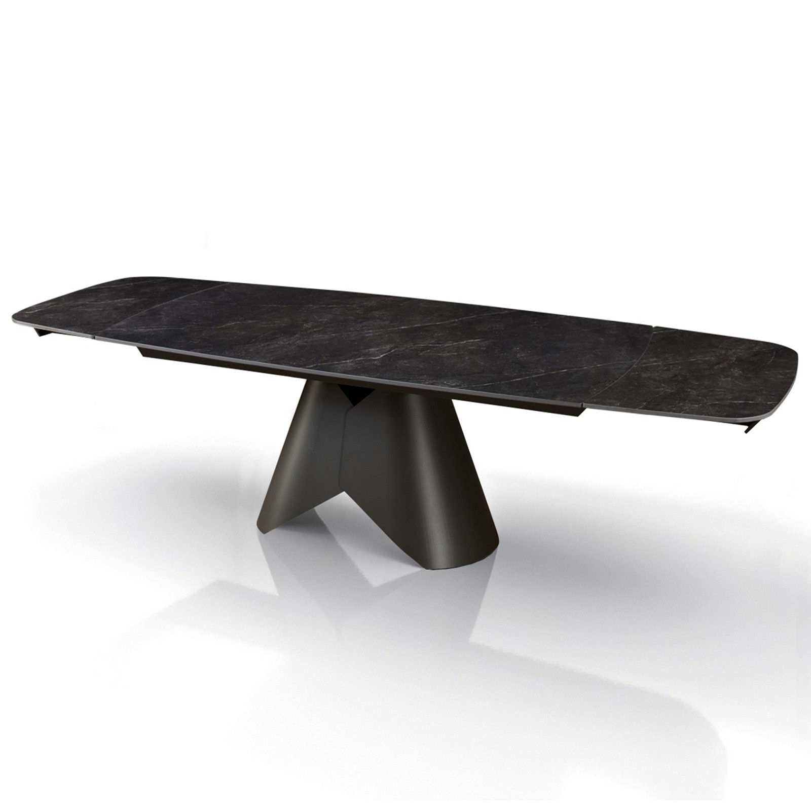 Tavolo allungabile ROMEO 200 MARMO NERO basamento metallo Grigio piano ceramica finitura marmo Nero cmH76 P100 L.200/250/300