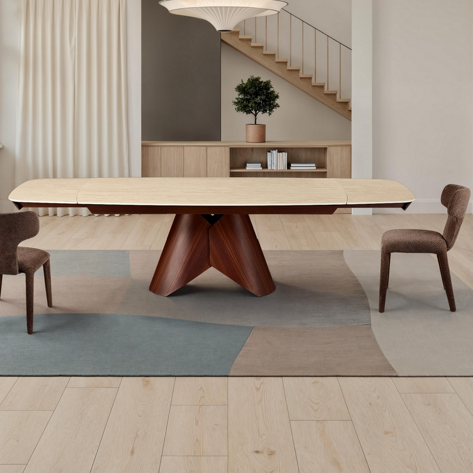 Tavolo allungabile ROMEO 200 TRAVERTINO - NOCE basamento metallo Noce piano ceramica finitura marmo cmH76 P100 L.200/250/300