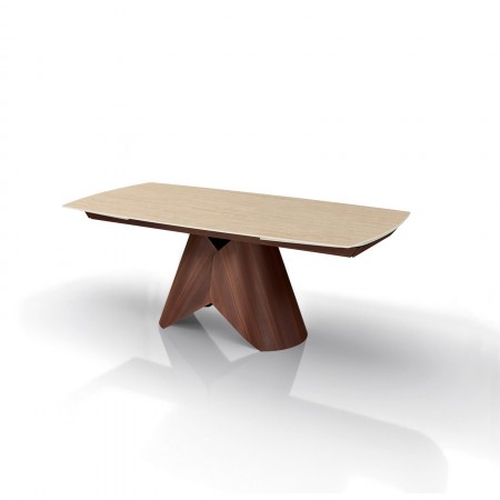 Tavolo allungabile ROMEO 200 TRAVERTINO - NOCE basamento metallo Noce piano ceramica finitura marmo cmH76 P100 L.200/250/300