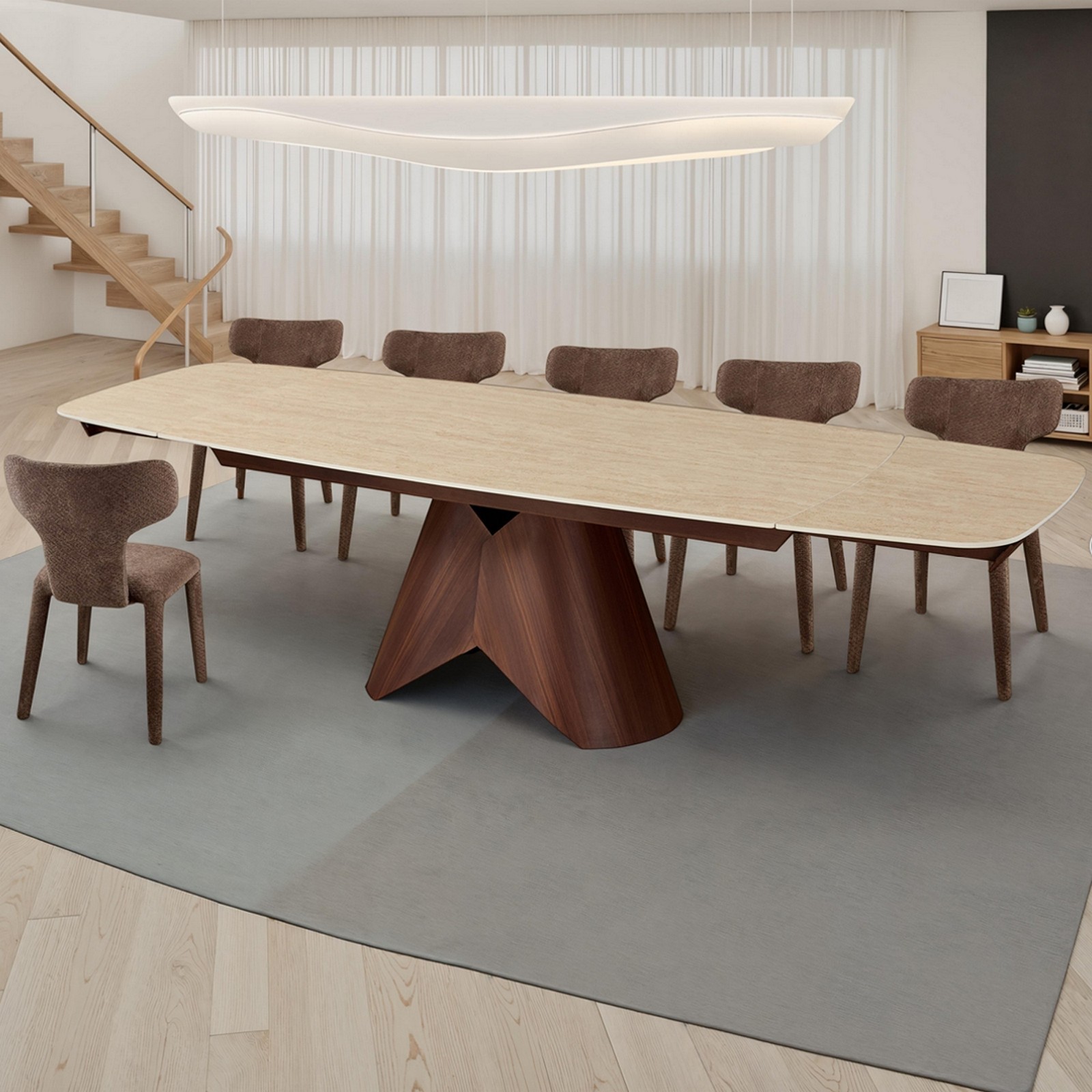 Tavolo allungabile ROMEO 200 TRAVERTINO - NOCE basamento metallo Noce piano ceramica finitura marmo cmH76 P100 L.200/250/300