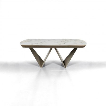 Tavolo allungabile LOU MARMO ONICE - PLATINO basamento metallo Platino piano ceramica finitura marmo cmH76,5 P100 L200/250/300