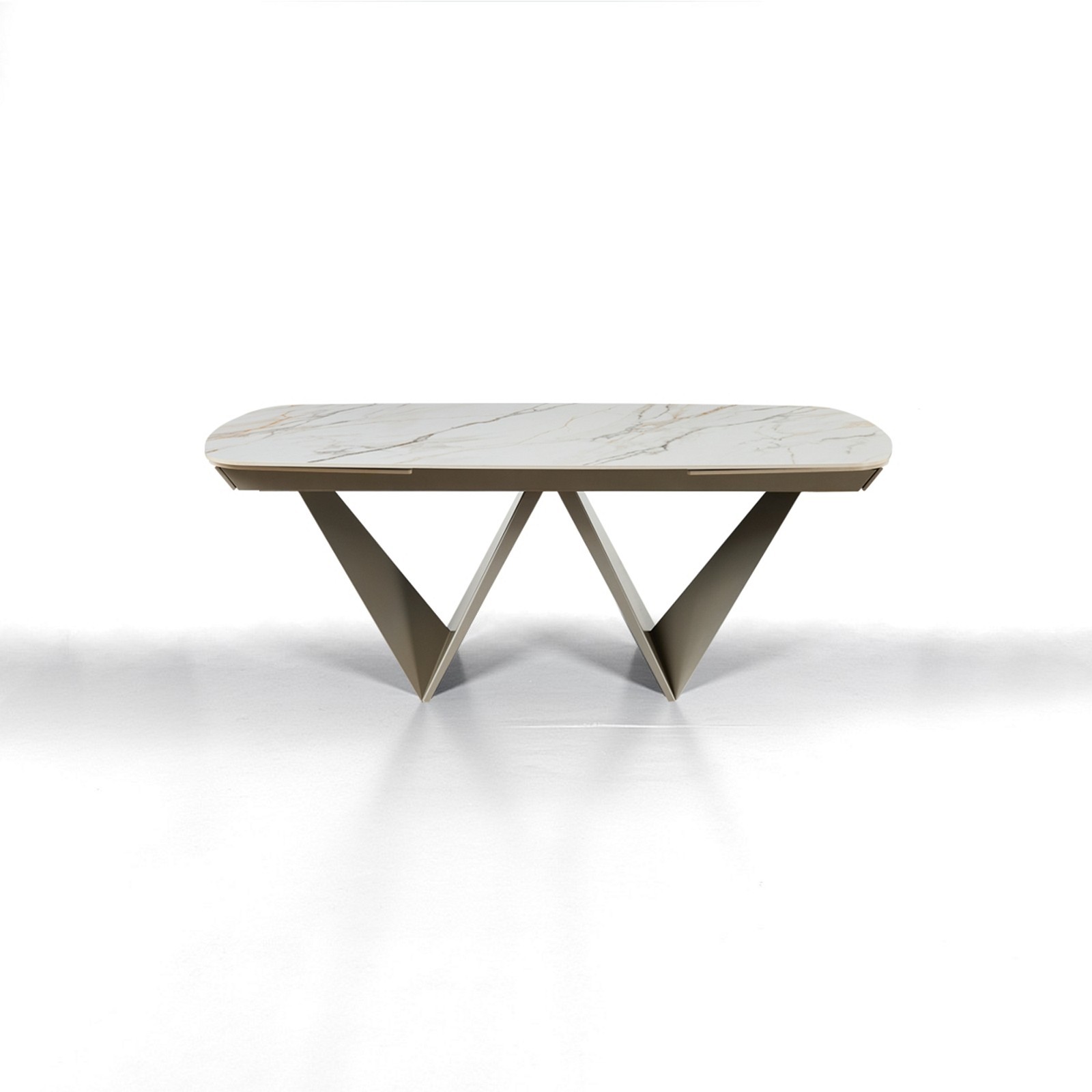 Tavolo allungabile LOU MARMO ONICE - PLATINO basamento metallo Platino piano ceramica finitura marmo cmH76,5 P100 L200/250/300