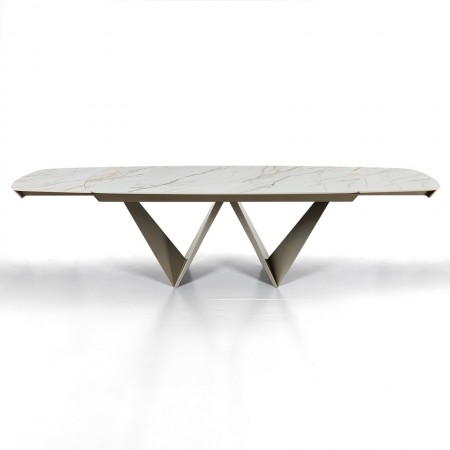 Tavolo allungabile LOU MARMO ONICE - PLATINO basamento metallo Platino piano ceramica finitura marmo cmH76,5 P100 L200/250/300