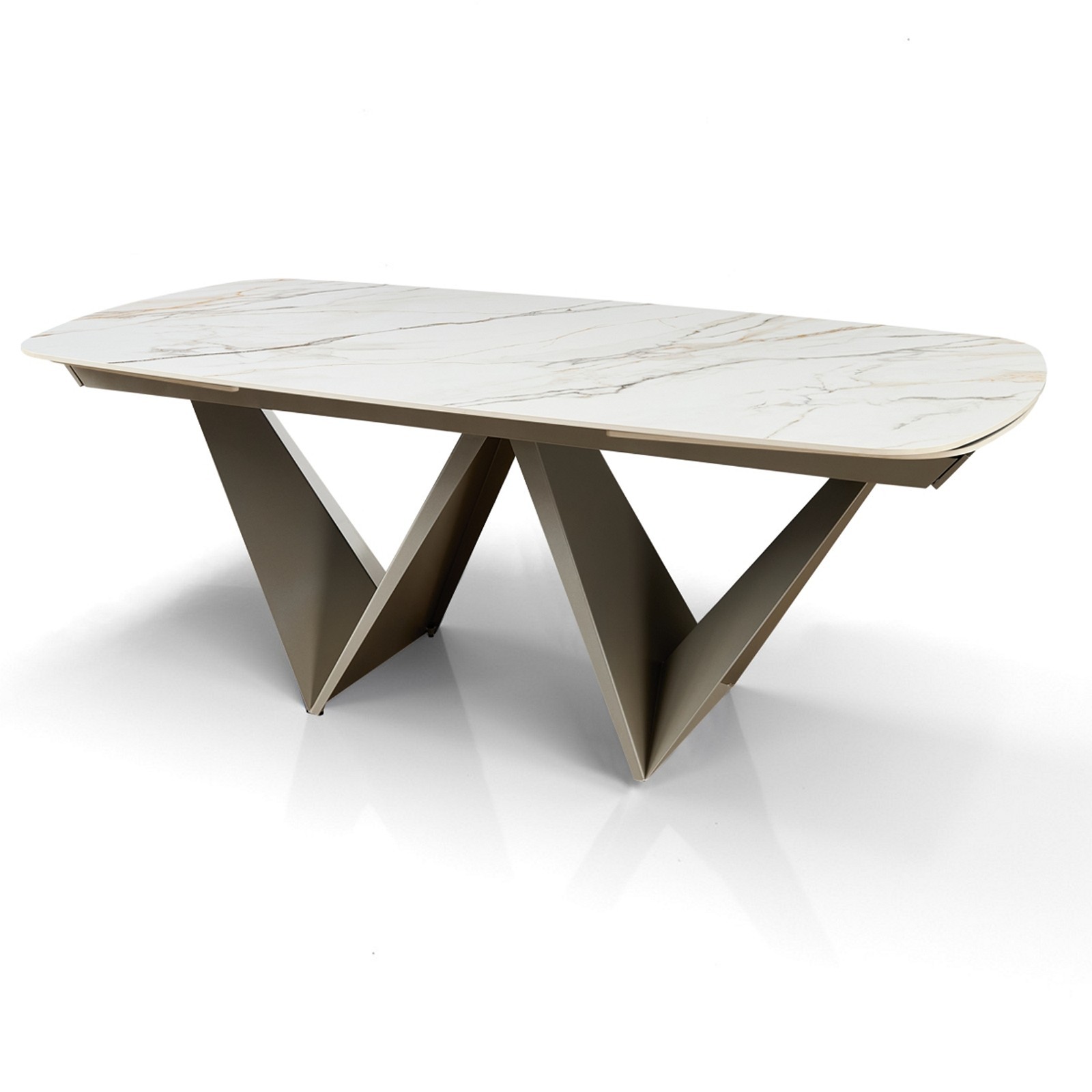 Tavolo allungabile LOU MARMO ONICE - PLATINO basamento metallo Platino piano ceramica finitura marmo cmH76,5 P100 L200/250/300