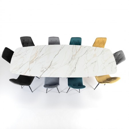 Tavolo allungabile LOU MARMO ONICE - PLATINO basamento metallo Platino piano ceramica finitura marmo cmH76,5 P100 L200/250/300