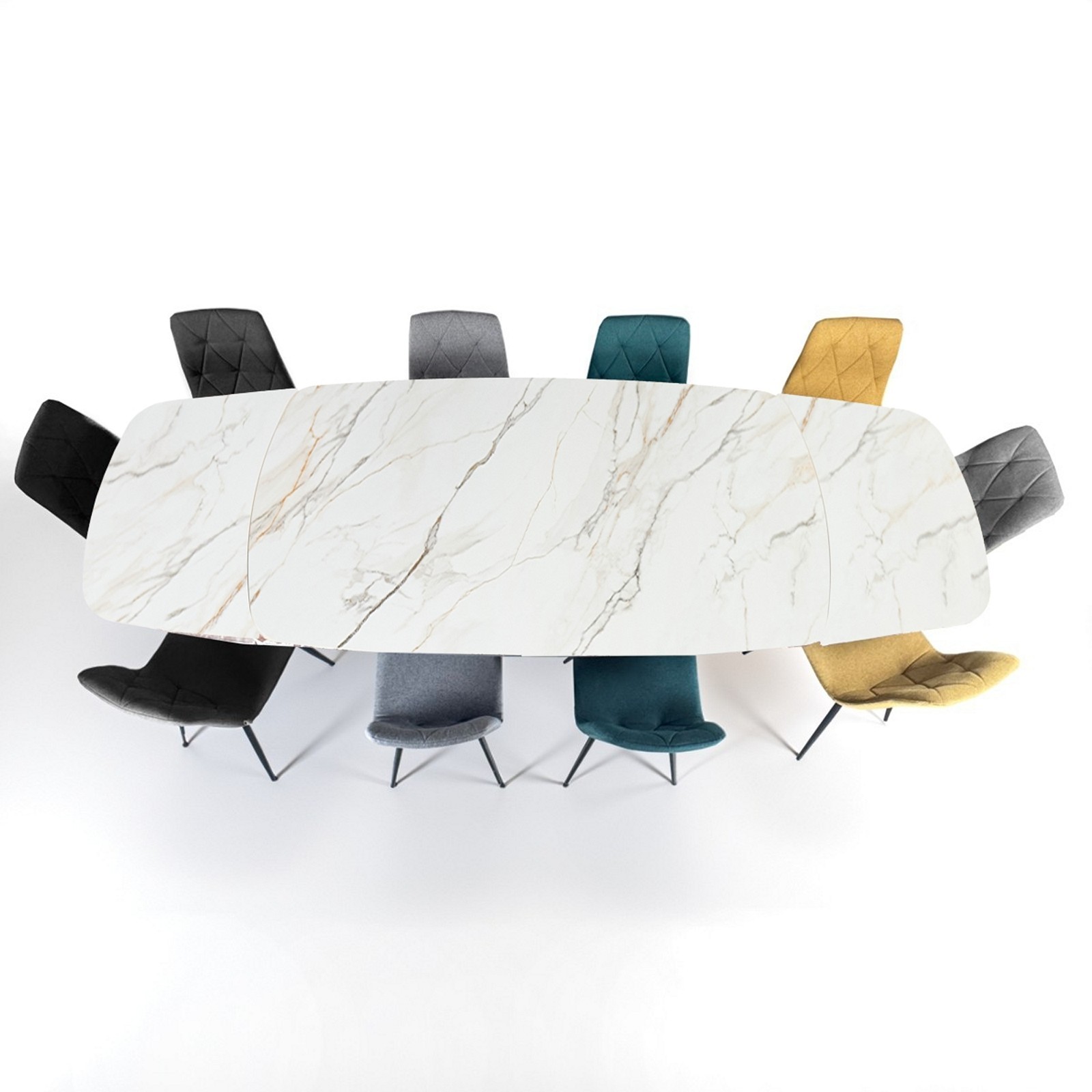 Tavolo allungabile LOU MARMO ONICE - PLATINO basamento metallo Platino piano ceramica finitura marmo cmH76,5 P100 L200/250/300
