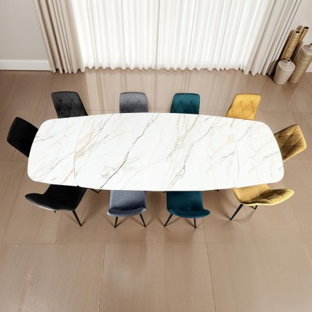 Tavolo allungabile LOU MARMO ONICE - PLATINO basamento metallo Platino piano ceramica finitura marmo cmH76,5 P100 L200/250/300