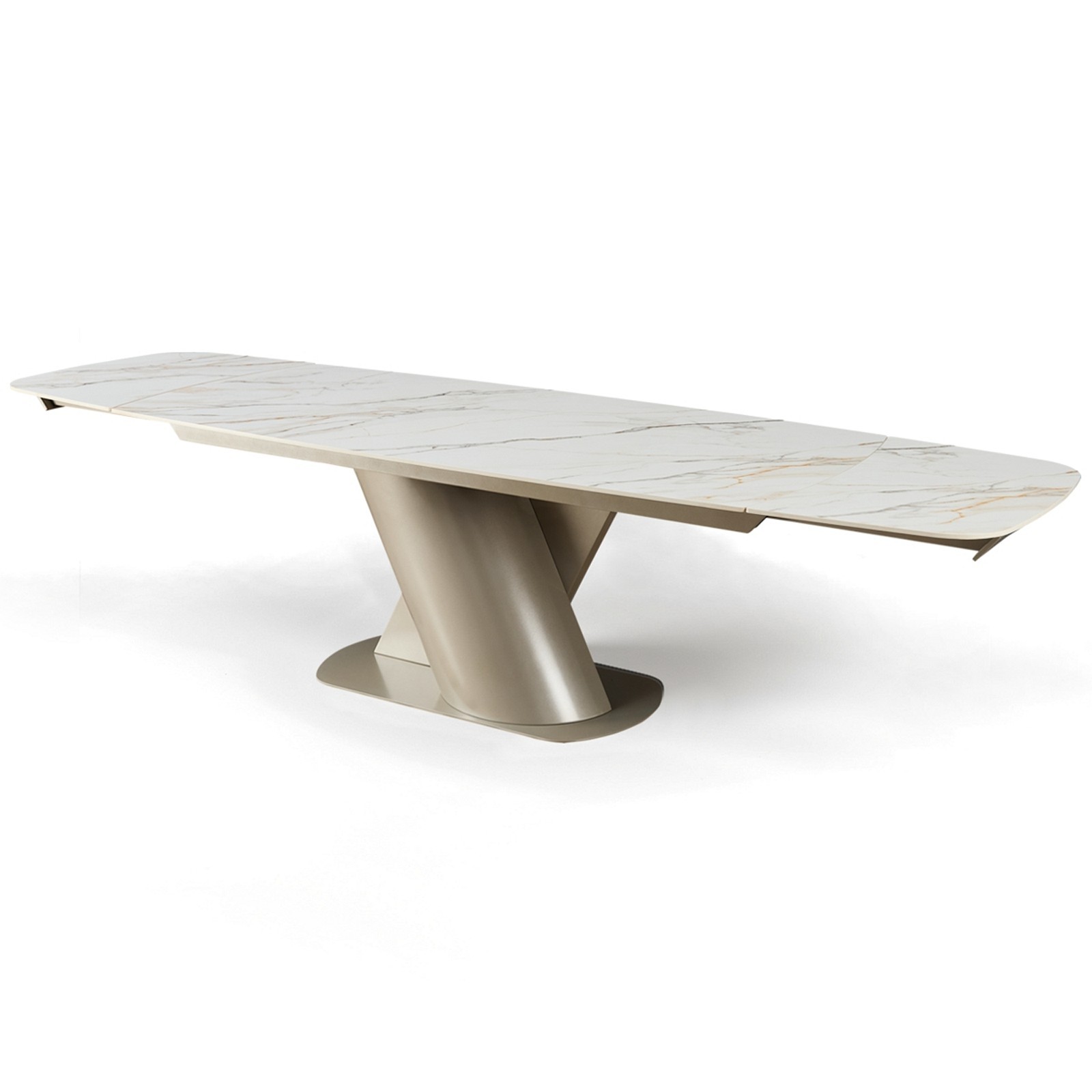 Tavolo allungabile  PIN 200 MARMO ONICE - PLATINO basamento metallo Platino piano ceramica finitura Marmo H75 P100 L200/250/300