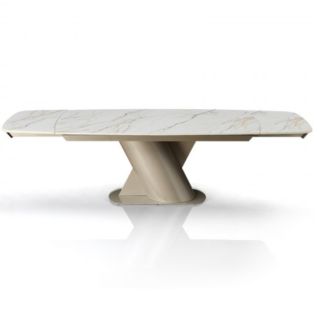 Tavolo allungabile  PIN 200 MARMO ONICE - PLATINO basamento metallo Platino piano ceramica finitura Marmo H75 P100 L200/250/300