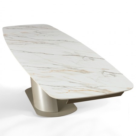Tavolo allungabile  PIN 200 MARMO ONICE - PLATINO basamento metallo Platino piano ceramica finitura Marmo H75 P100 L200/250/300