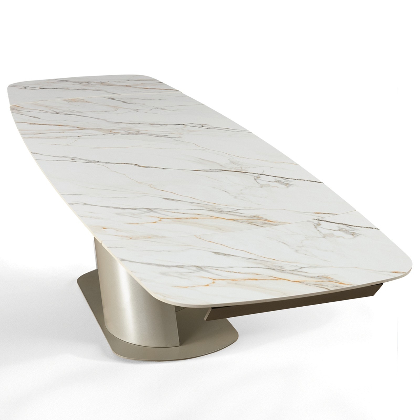 Tavolo allungabile  PIN 200 MARMO ONICE - PLATINO basamento metallo Platino piano ceramica finitura Marmo H75 P100 L200/250/300