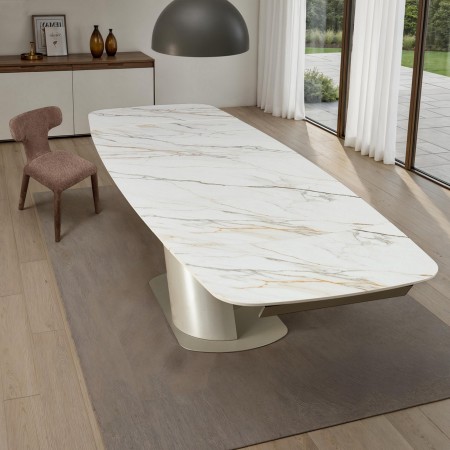 Tavolo allungabile  PIN 200 MARMO ONICE - PLATINO basamento metallo Platino piano ceramica finitura Marmo H75 P100 L200/250/300