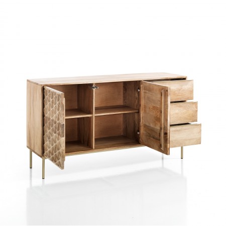 Madia 2 ante 3 cassetti GIARDO legno massello di Mango prodotto artigianale cm H80 L144 P40