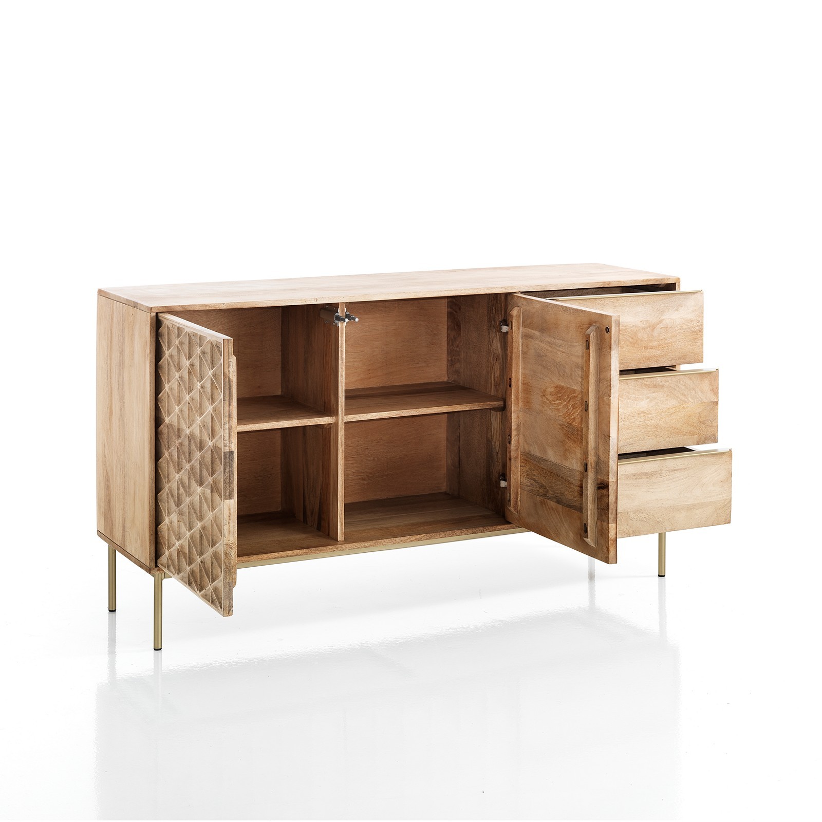 Madia 2 ante 3 cassetti GIARDO legno massello di Mango prodotto artigianale cm H80 L144 P40