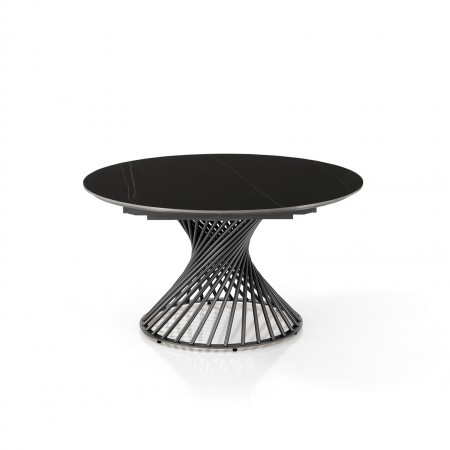 Tavolo allungabile CICLON MARMO NERO  basamento metallo Grigio piano ceramica finitura marmo Nero cm H75 diametro cm 120/180