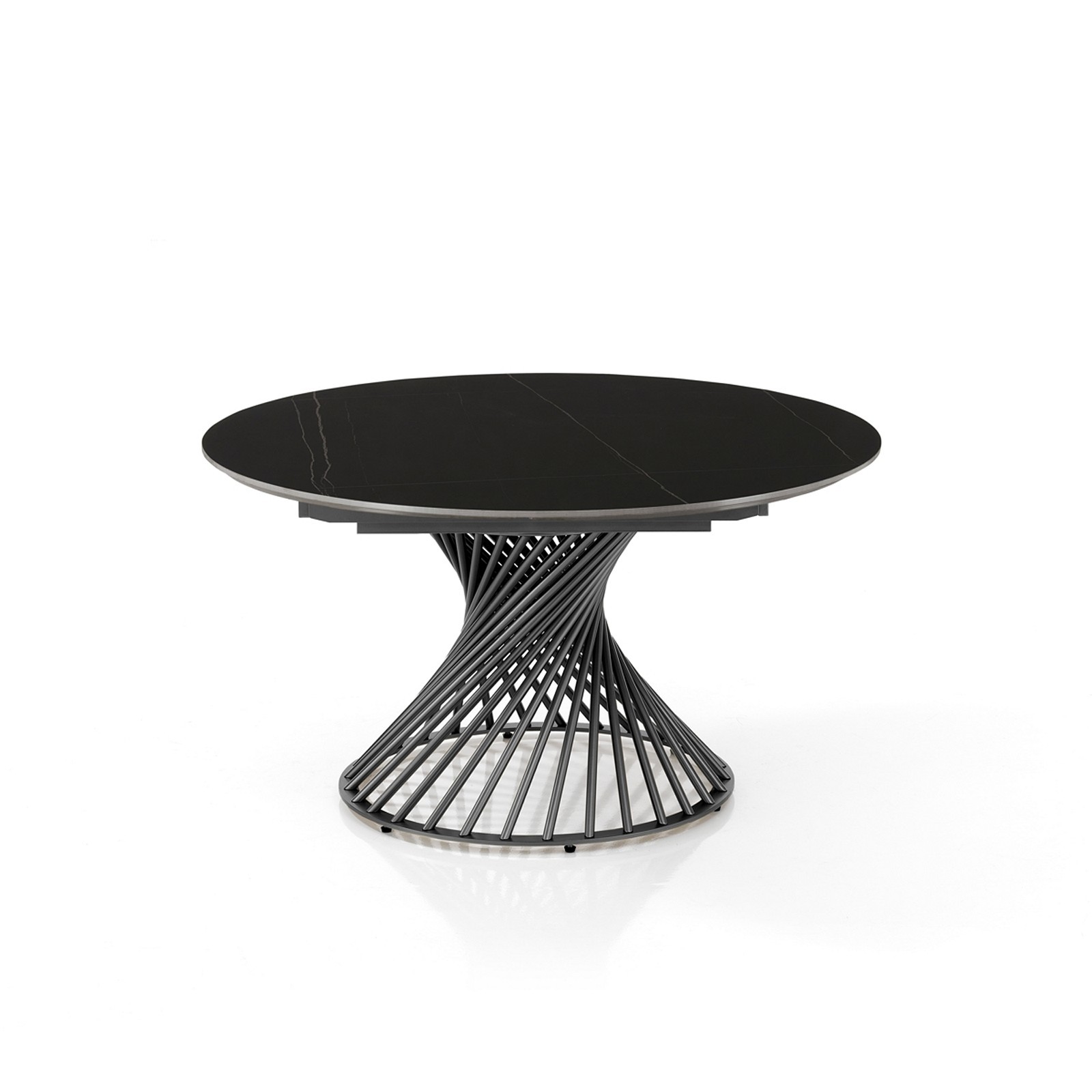 Tavolo allungabile CICLON MARMO NERO  basamento metallo Grigio piano ceramica finitura marmo Nero cm H75 diametro cm 120/180