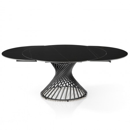 Tavolo allungabile CICLON MARMO NERO  basamento metallo Grigio piano ceramica finitura marmo Nero cm H75 diametro cm 120/180