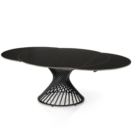 Tavolo allungabile CICLON MARMO NERO  basamento metallo Grigio piano ceramica finitura marmo Nero cm H75 diametro cm 120/180