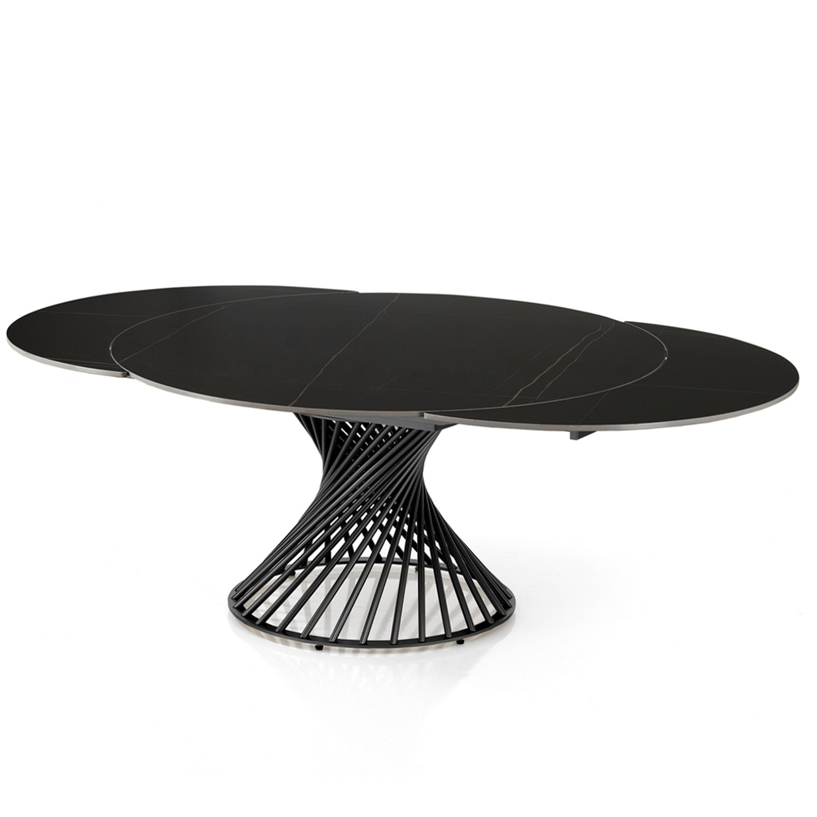 Tavolo allungabile CICLON MARMO NERO  basamento metallo Grigio piano ceramica finitura marmo Nero cm H75 diametro cm 120/180