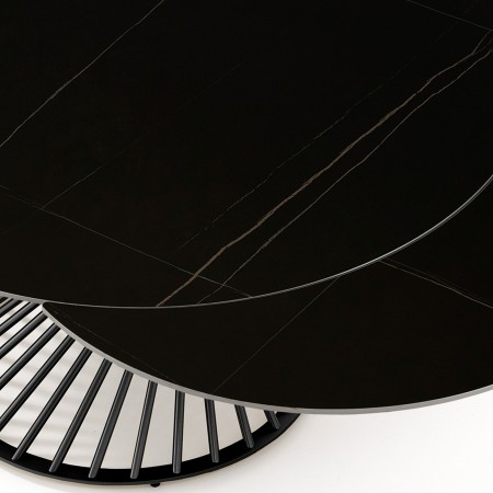 Tavolo allungabile CICLON MARMO NERO  basamento metallo Grigio piano ceramica finitura marmo Nero cm H75 diametro cm 120/180