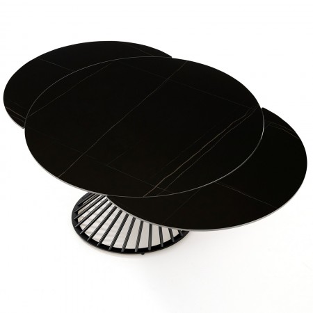 Tavolo allungabile CICLON MARMO NERO  basamento metallo Grigio piano ceramica finitura marmo Nero cm H75 diametro cm 120/180