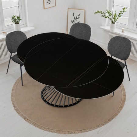 Tavolo allungabile CICLON MARMO NERO  basamento metallo Grigio piano ceramica finitura marmo Nero cm H75 diametro cm 120/180