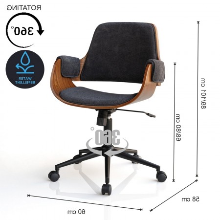 Poltrona da ufficio AWA NOCE NERA legno finitura Noce tessuto Nero WATER REPELLENT base metallo Nero opaco cm H89/101 L60 P58